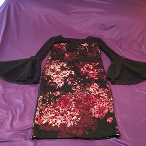 Floral lace dress with long bell sleeves, size 4 new